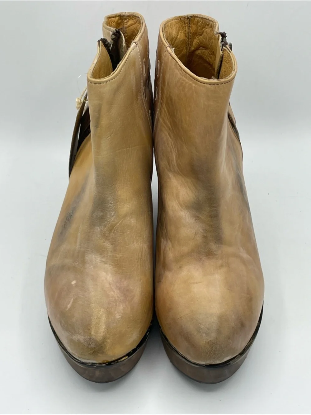 BED|STU Cobbler Series Tan Distressed Leather Wedge Ankle Boots NWT